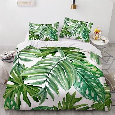 Nordic Spring Bedding Sets Green Leaves Quilt Covers Pillow Shams Duvet Cover Sets Bedclothes Plant Bed Set Comforter Cover Set 61x87inch Bedroom Sets Queen Size