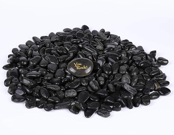 RockImpact 11 lbs. Landscaping Rocks, Highly Polished Garden Decorative Stones, Succulent Rocks, Pebbles for Bonsai Plant Pot, Lucky Bamboo, Kids Crafts, Aquarium, Terrarium Rocks (Jet Black, 3/4")