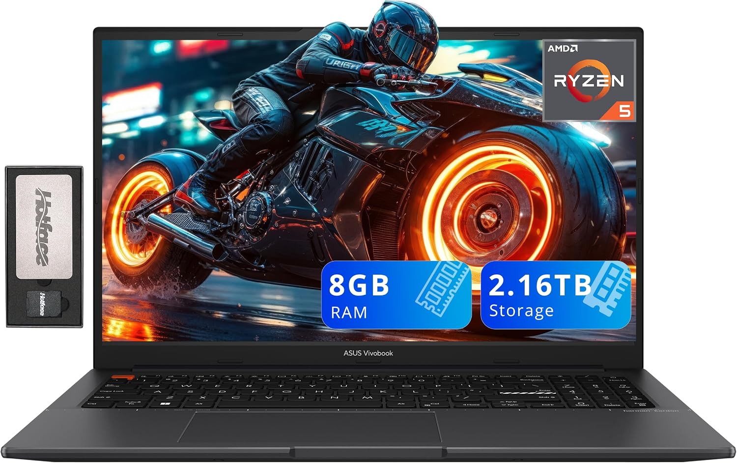 ASUS VivoBook S15 15.6 FHD Slim Laptop, AMD Ryzen 5 5600H, 8GB RAM, 2.16TB Storage 2TB SSD160GB Docking Station Set, AMD Radeon Graphics, Backlit Keyboard, Fingerprint Reader, Win 11, Black