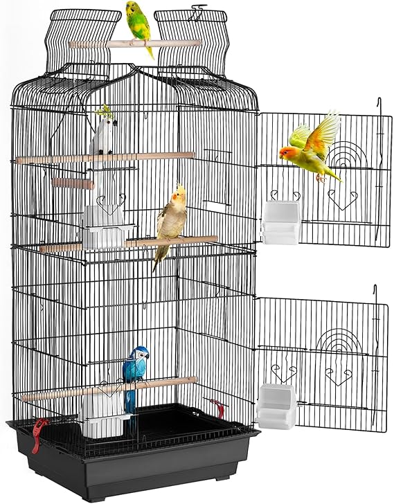 VEVOR 41-inch Open Top Large Parrot Bird Cage, Hanging Bird Cage for Parakeets Finches Canaries Lovebirds Cockatiels Budgies Small Quaker Conures Travel Pet Flight Birdcage with Swing and Perch