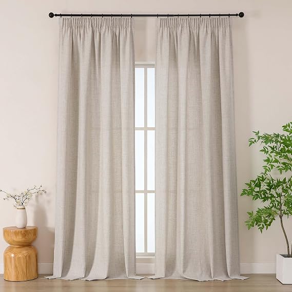 Simplebrand Linen Long Curtains 245 cm Long 2 Panels Set, Soft Airy Light Filtering Faux Linen Textured Living Room Curtains, Protect Privcy Modern Slub Curtains for Bedroom, Each 140Wx245L