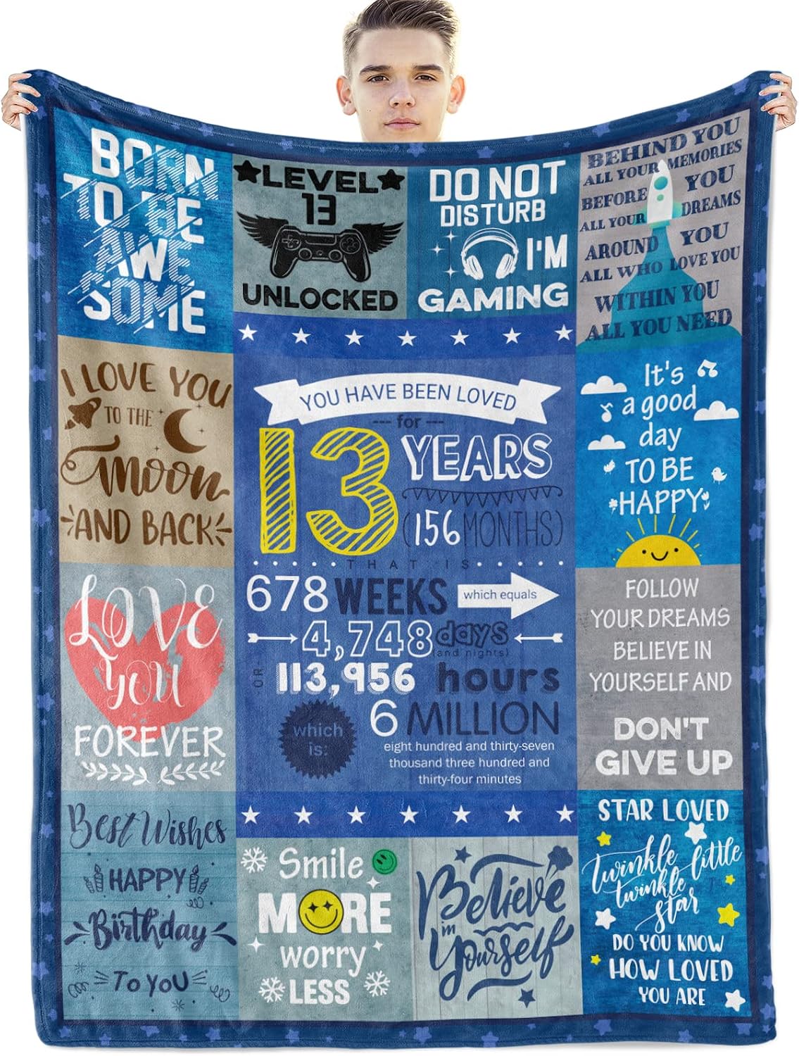 Xinvery 13 Year Old Boy Birthday Gift Blanket,13th Birthday Gifts for Boys Happy Birthday Blanket 13th Birthday Decorations for Teen Boy Throw Blankets 50"X60"