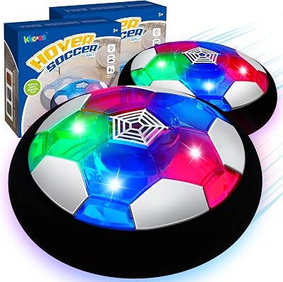 KKONES Kids Toys Hover Soccer Ball Set of 2, Battery Operated Air Floating Soccer Ball with LED Light and Soft Foam Bumper for Indoor Outdoor Game, Gifts for Age 3 4 5 6 7 8-16 Year Old Boys Girls