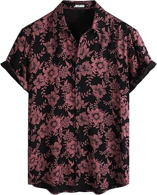 Mens Hawaiian Shirts Short Sleeve Casual Button Down Summer Shirts Floral Beach Vacation Tropical Shirts