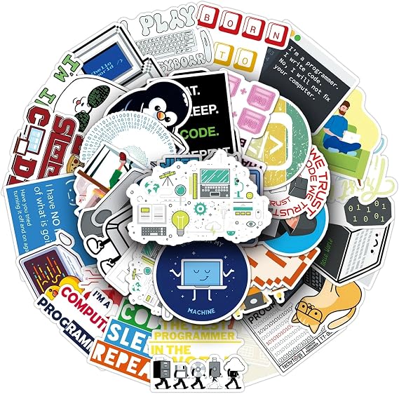 Programming Stickers for Laptop(50PCS),Gift for Children Teens Adults Girl Boys,Hackers Engineers Waterproof Stickers for Skateboard,Scrapbook,Bike,Phone,Computer,Luggage Water Bottle Guitar