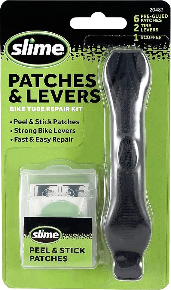 Slime 20483 SKABS, Bike Tire Repair, Peel-and-Stick Patches with Tire Levers