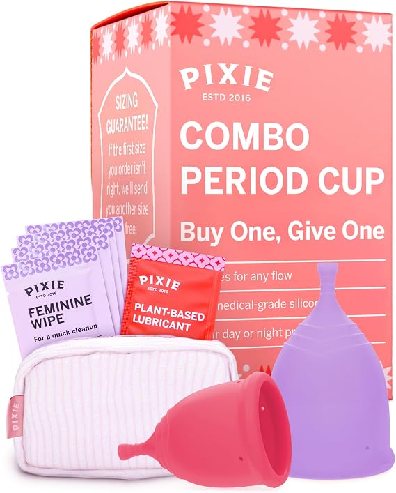 Pixie Cup 2 Soft Menstrual Cups - Ranked 1 for Most Comfortable Reusable Period Cup - Buy One We Give One - Includes Ebook Guide, Wipes, Lube, Storage Bag - Tampon and Pad Alternative