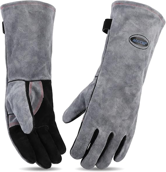 16 In,Welding Gloves,Fireplace Glove,Fire & Heat Resistant,L