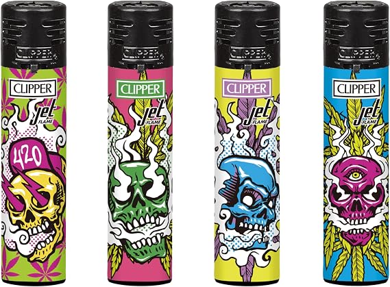 4 X Clipper Lighters (high Skulls Jet)