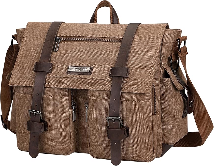 WITZMAN Canvas Messenger Bag for Men Fits 16 Inch Laptop