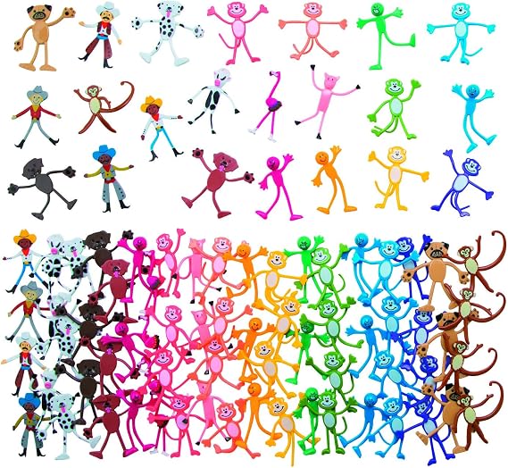 Fun Express Mega Bendable Toy Bulk Assortment 100 Pieces | Party Favors for Kids 4-8 & 8-12, Classroom Prizes, Treasure Box Toys, Goodie Bag Stuffers