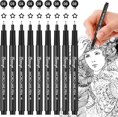Bianyo Black Pigment Ink Drawing Pens, Size 0.8, Pack of 9 with Zipper Pouch, Waterproof Archival Ink Fineliner Pens for Drawing, Sketching, Bullet journaling, Note-taking, Accounting, Handwriting