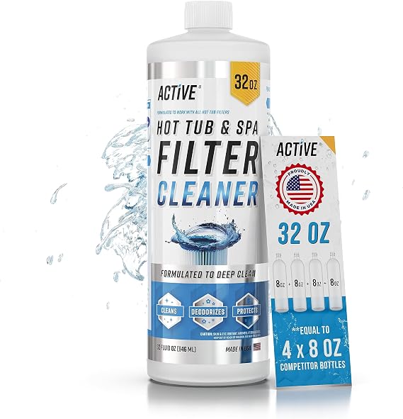 ACTIVE Spa Hot Tub Filter Cleaner - 32oz (2-4 Uses) Cleaning Soaking Solution, Hot Tubs & Pool Cartridge Cleaner, Natural Power Degreaser to Revive & Prolong O Filters Life Time - Made in USA