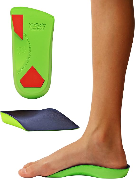 3/4 Length Neon Shield Arch Support Insole for kids with foot pronation, flat feet, or any other undiagnosed arch support issues (Kids Size US 0-3.5)