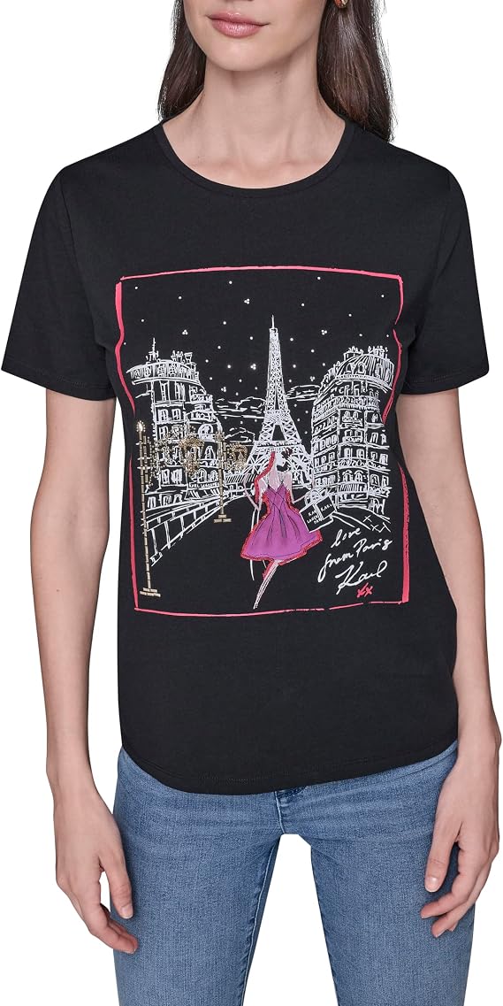 KARL LAGERFELD Paris Women's Sportswear Logo T-Shirt, Black, Large