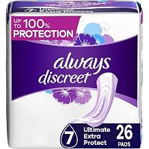 Always Discreet Incontinence Pads for Women and Postpartum Pads, Ultimate Extra Protect, 26 CT, up to 100% Bladder Leak Protection