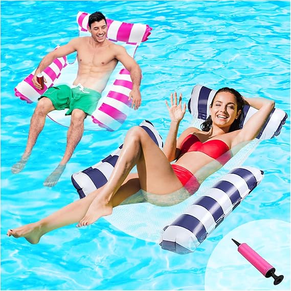 2pcs Inflatables for Swimming Pool 4 in 1 Water Hammock Floats Inflatable Pool Float for Adults Kids Floating Saddle Lounger Floating Chair Bed with Manual Pump Pool Games for Summer