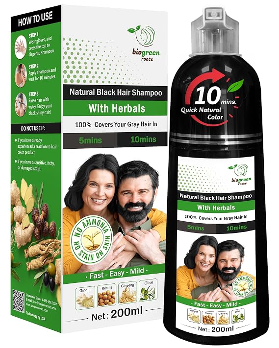 BIOGREEN ROOTS with Herbal Hair Dye Shampoo - Natural Black (200ml)