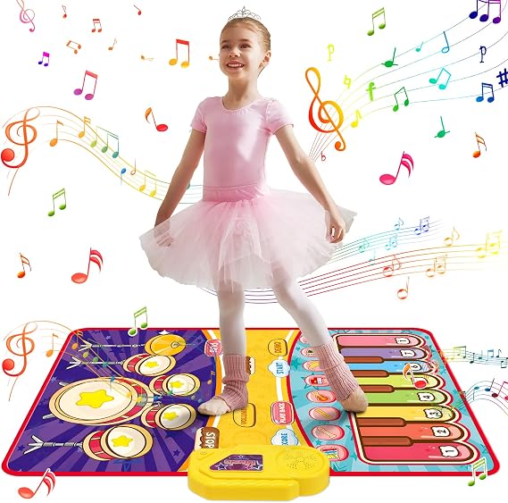 Piano Mat Toy Skirfy Dance Mat Music Mat for Kids Educational Toy 2in1 Play Modes Keyboard Instrument Drum Mode Foldable Kids Birthday Christmas Gift 13 Songs Demo 8 Keys 8 Types of Instrument Sounds