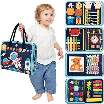 Toddler Busy Board Book Montessori Toys for 1 2 3 4 Years Old,Sensory Board Educational Activities for Learning Fine Motor Skill,Toy for Boy & Girl Birthday Gift,Toddler Toy for Airplane Car Travel