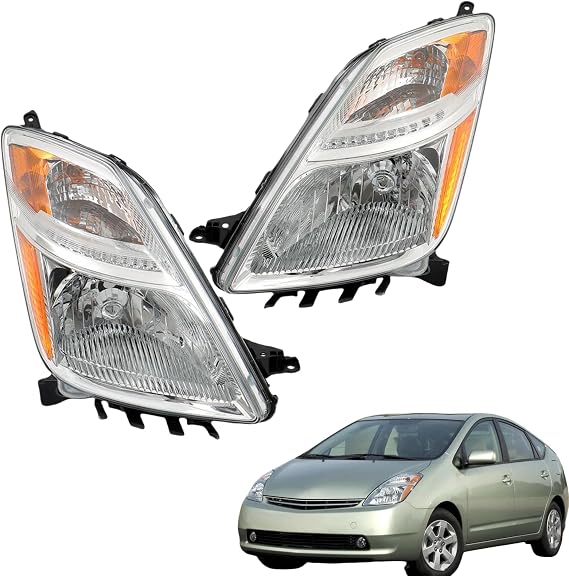 Replacement for Prius 2006-2009 Headlight Assembly Projector Chrome Left and Right Side Pair