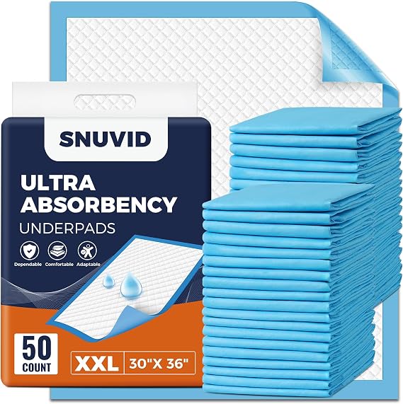 50 Pack Super Absorbent Disposable Underpads - XXL (30" x 36") Leakproof Bed Pads | Quick-Dry, Ultra Thick for Heavy Incontinence | Chux Pads for Adults, Seniors, Kids, Baby & Pets