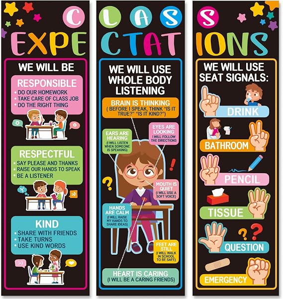 3 PCS Class Expectations Jumbo Poster for Classroom Decorations Class Rules Wall Poster Banner Back To School Educational Posters Supplies for Toddlers Preschool Kindergarten Elementary Class Decor