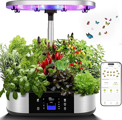Wi-Fi Hydroponics Growing System 12 Pods Indoor Garden 30W 120 LED Grow Light with APP Controlled, Indoor Herb Garden Kit Adjustable Height Up to 30 with Silent Pump System & Automatic Timer