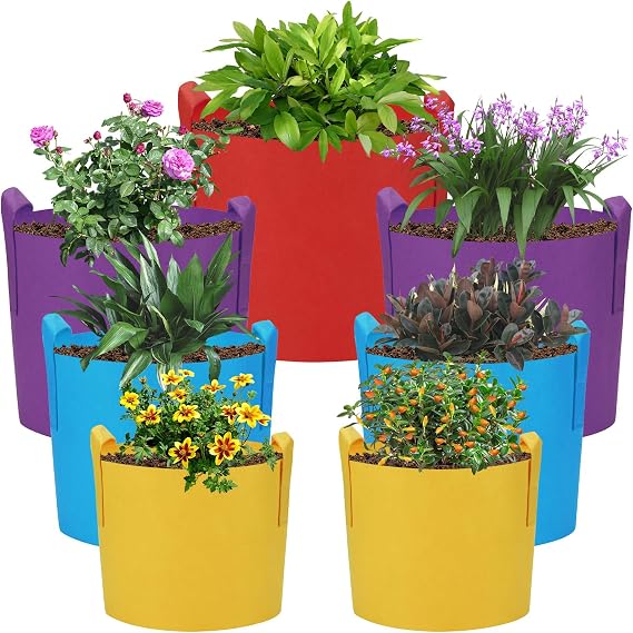LITLANDSTAR 7 Pack Multicolor Grow Bags, Thickened Nonwoven Plant Fabric Pots with 4 Colors and 4 Sizes - 5/7/10/15 Gallon Aeration Planting Bags for Potato Tomato Carrot Strawberry