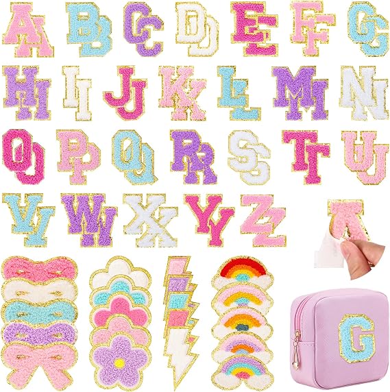 72 Pcs Preppy Chenille Letter Patches Self Adhesive for DIY Clothes