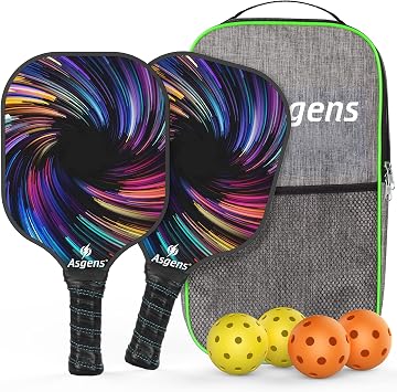 Pickleball Paddles Set, USAPA Pro Lightweight Graphite Pickleball Paddle Set of 2 Rackets and 1 Portable Carry Bag with 4 Balls for Outdoor & Indoor