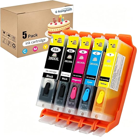 Ink Cartridges PGI-280XXL CLI-281XXL, 5 Color Pack | Compatible for PIXMA TS6120 TS6220 TS6320 TS8120 TS8220 TS8320 TR7520 TR8520 TR8620 TS9120 TS9520 TS9521C TS702