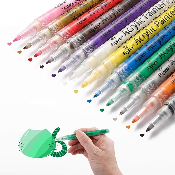 Acrylic Paint Marker Pens Extra Fine Tip Paint Pens for Rock Painting, Canvas, Wood, Glass, Craft Supplies, Fabric, Metal, Plastic, Ceramic, Mug, Tires, Card Making, DIY Photo Album (12 Colors)