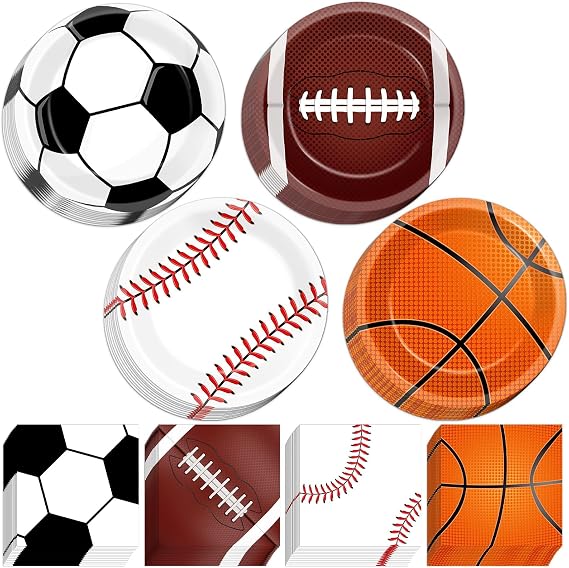 Lonfliness 96Pcs Sports Plates and Napkins Birthday Party Decorations