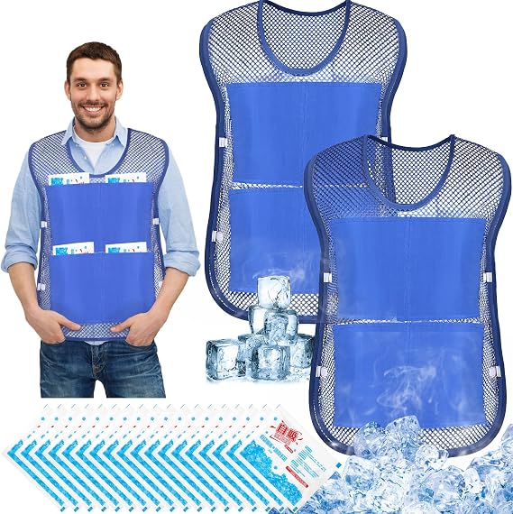 Mepase 2 Pcs Ice Cooling Vest for Men Women Teens with Ice Packs Summer Hot Weather Cooling Vest Cool Jacket with Pockets for Outdoor Working in The Heat, Fishing, Running, Cycling, Sports