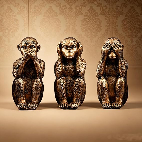 3 Pieces Wise Monkeys Statues, Hear No Evil, See No Evil, Speak No Evil Monkey Statue, Home Decoration Office Ornament Jungle Figurines Gift (Bronze)