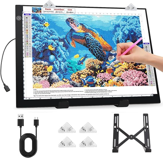 Zocelight A2 Light pad,7mm Ultra-Thin led Light Box,3 Levels Dimming/Stepless Dimming Light Table with 2 Clips and 12V 2A Adapter,Large Light Board