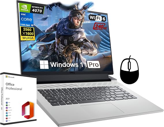 Dell G16 7630 Gaming Laptop, Intel i9 13900HX(Up to 5.4 GHz), NVIDIA GeForce RTX 4070, 16" QHD+ 2k 240Hz 3ms Display, 64 GB DDR5 RAM, 1 TB SSD, Win 11 Pro & Office Pro Lifetime License w/Accessories