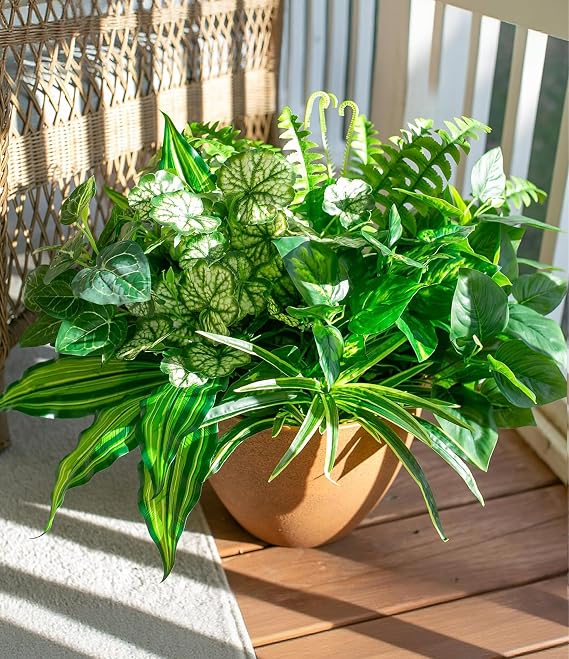 Starttag Artificial Bunches Greenery Plants Fake Plastic Leaves with Stems UV Resistant Outside Faux Plants Bushes for Outdoor Patio Garden Front Porch Yard Decor