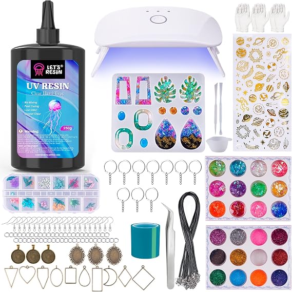 LET'S RESIN 250g UV Resin Jewelry Making Kit, 153Pcs Starter Kit with Light