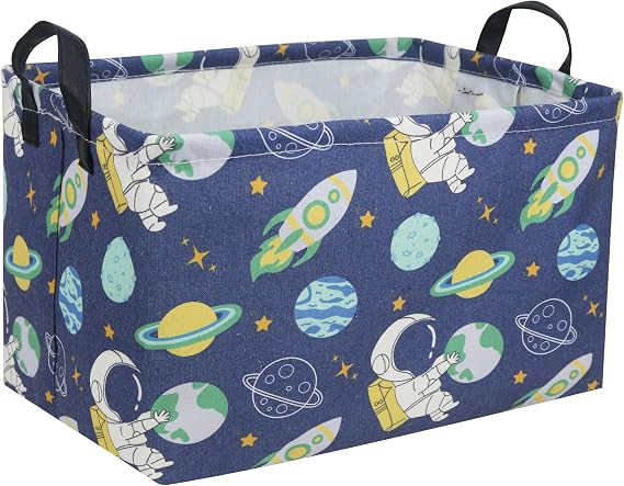 Sanjiaofeng Rectangular Kids Basket Space Storage Bins,Boys Basket Organizer.Waterproof PE Coating Storage with Handles.Clothers,Toys,Books,Kid's Gifts Storage. (Astronaut) ...