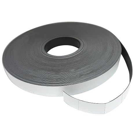 Flexible Magnet Strip with White Vinyl Coating, 1/32" Thick, 1" Height, 200 Feet, Scored Every 4", 1 Roll with 597-1" x 4" Pieces
