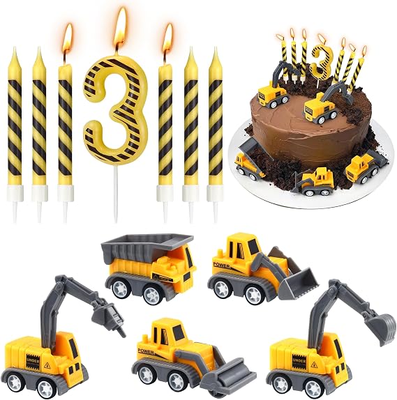 12 Pcs Construction Birthday Candles, 3rd Construction Cake Topper
