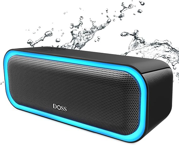 DOSS SoundBox Pro Bluetooth Speaker, 20W Stereo Sound, Active Extra Bass | Portable, 20H Playtime, Multi-Colors Lights, TWS Pairing, IPX6 Waterproof, Hiking, Camping, Outdoor, House Party Use, Black