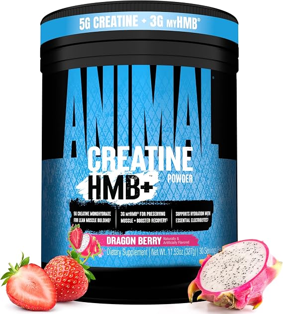 Animal Creatine HMB Powder 3g myHMB + 5g Creatine with Electrolytes for Recovery & Daily Energy Dragon Berry Flavor, 30 Servings