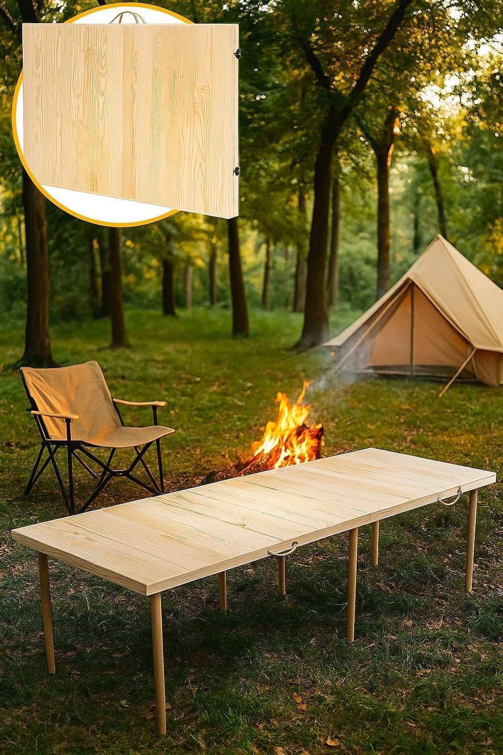 practicaloutdoor Folding Camping, Picnic and Garden Table 75x200 cm - Raw Natural Color