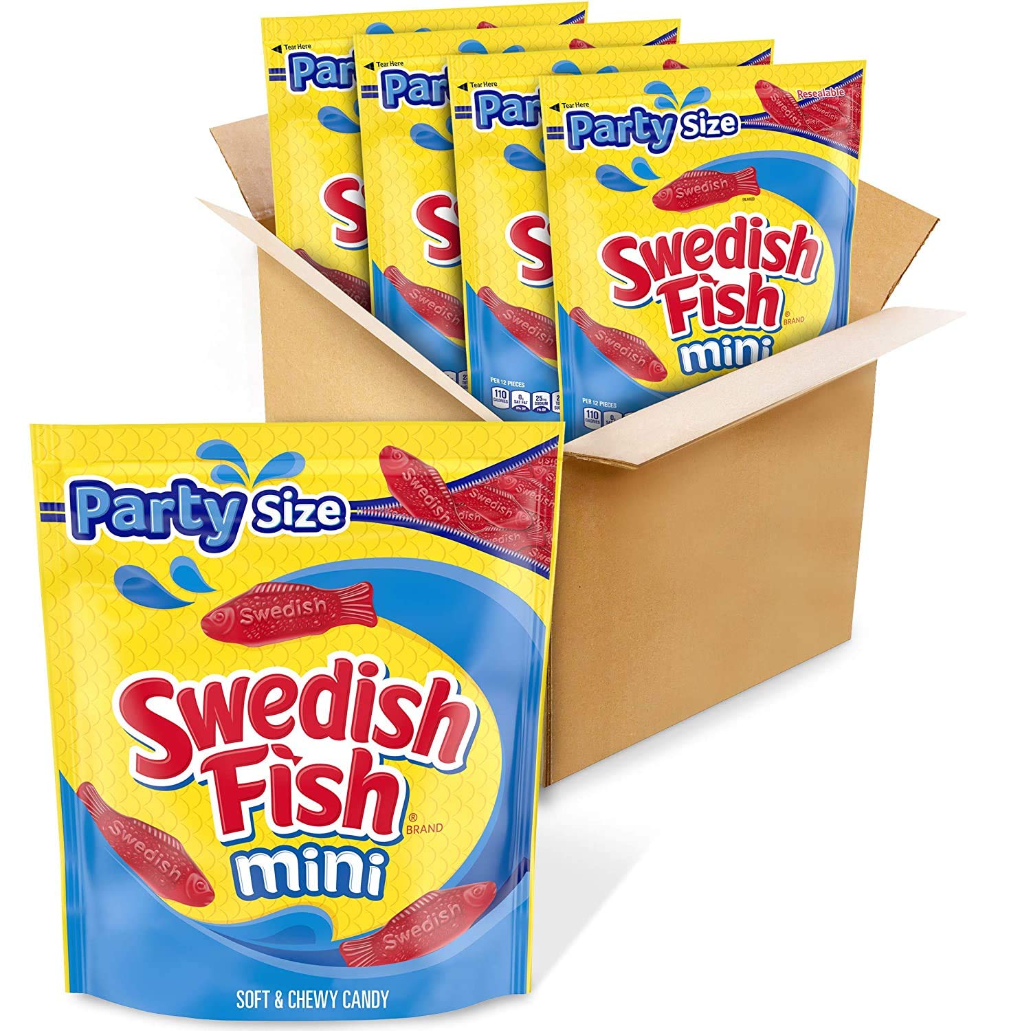 SWEDISH FISH Mini Candy, Original Flavor, 4 Party Size Bags 2 lb 12.8 oz.