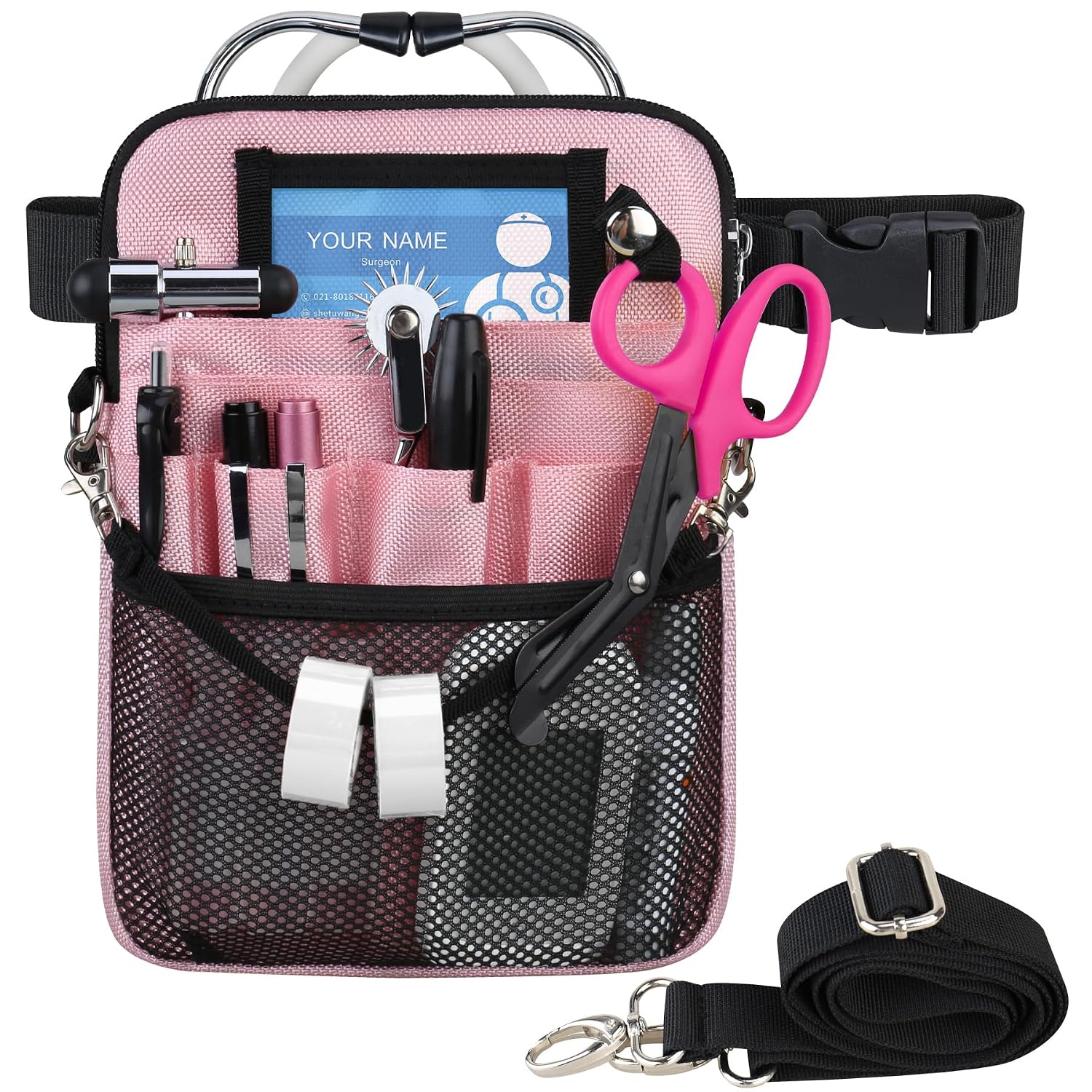 RAIALL Nurse Fanny Pack with Medical Gear Pockets, Tape Holder, Medical Bag Nurse Waist Pouch Organizer with Utility Storage for Stethoscopes, Scissors Supplies and Emergency Supplies, Pink