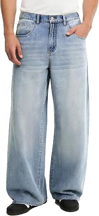 Comdecevis Men's Baggy Jeans Wide Leg Streetwear Loose Fit Denim Pants