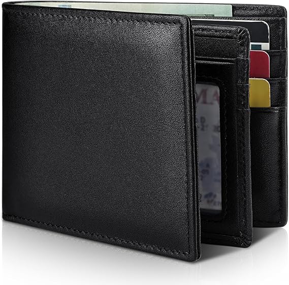 Artpaxy Mens Wallet Genuine Leather Bifold RFID Blocking Wallet for Men with 1 ID Window 13 Card Holders 2 cash pockets 1 Gift Box